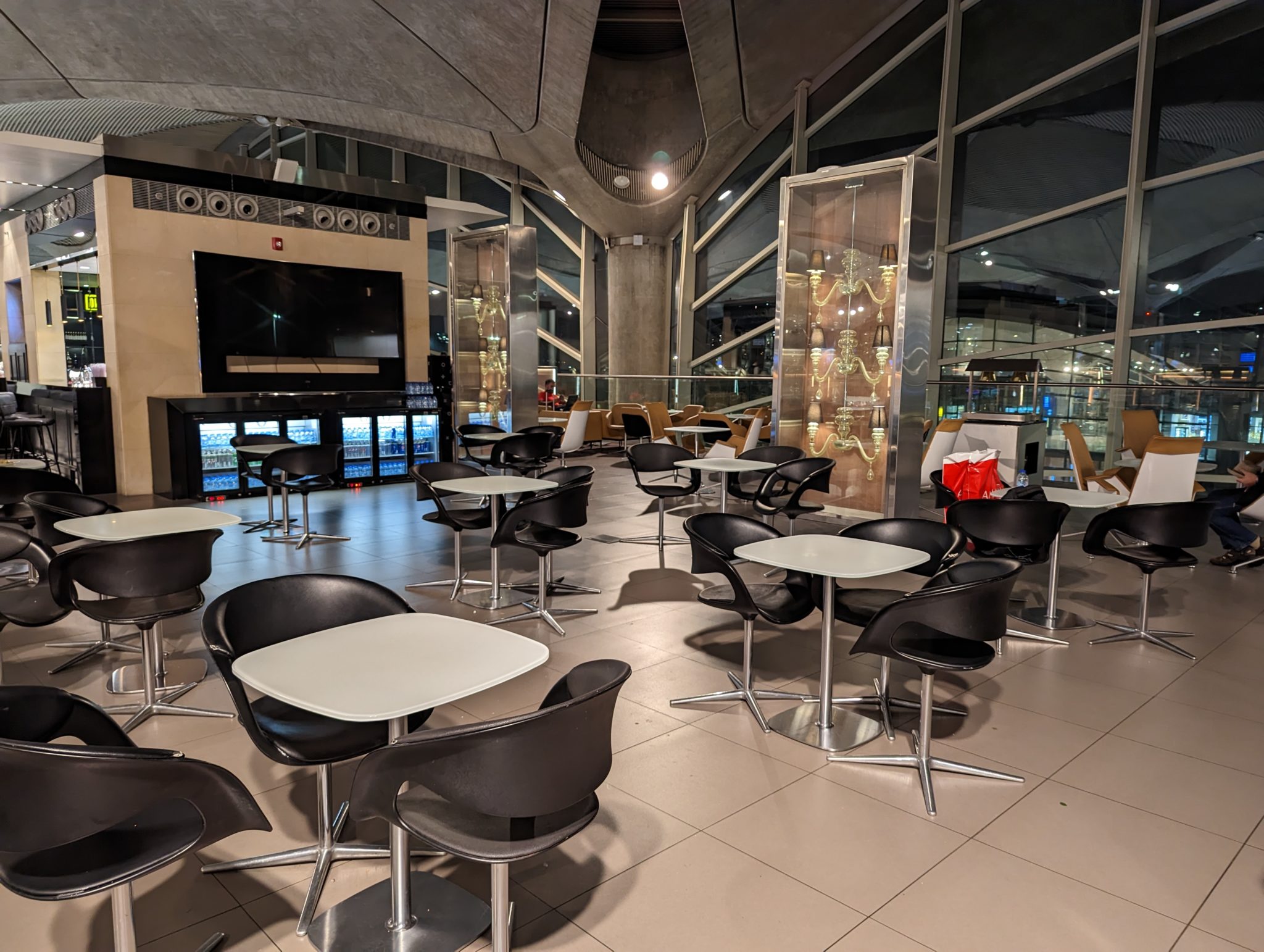 a room with tables and chairs