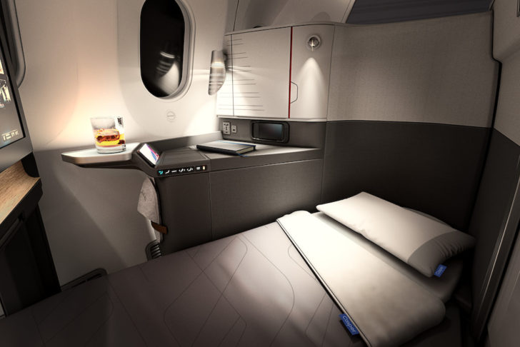 a bed in a plane