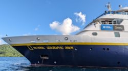 a large boat in the water
