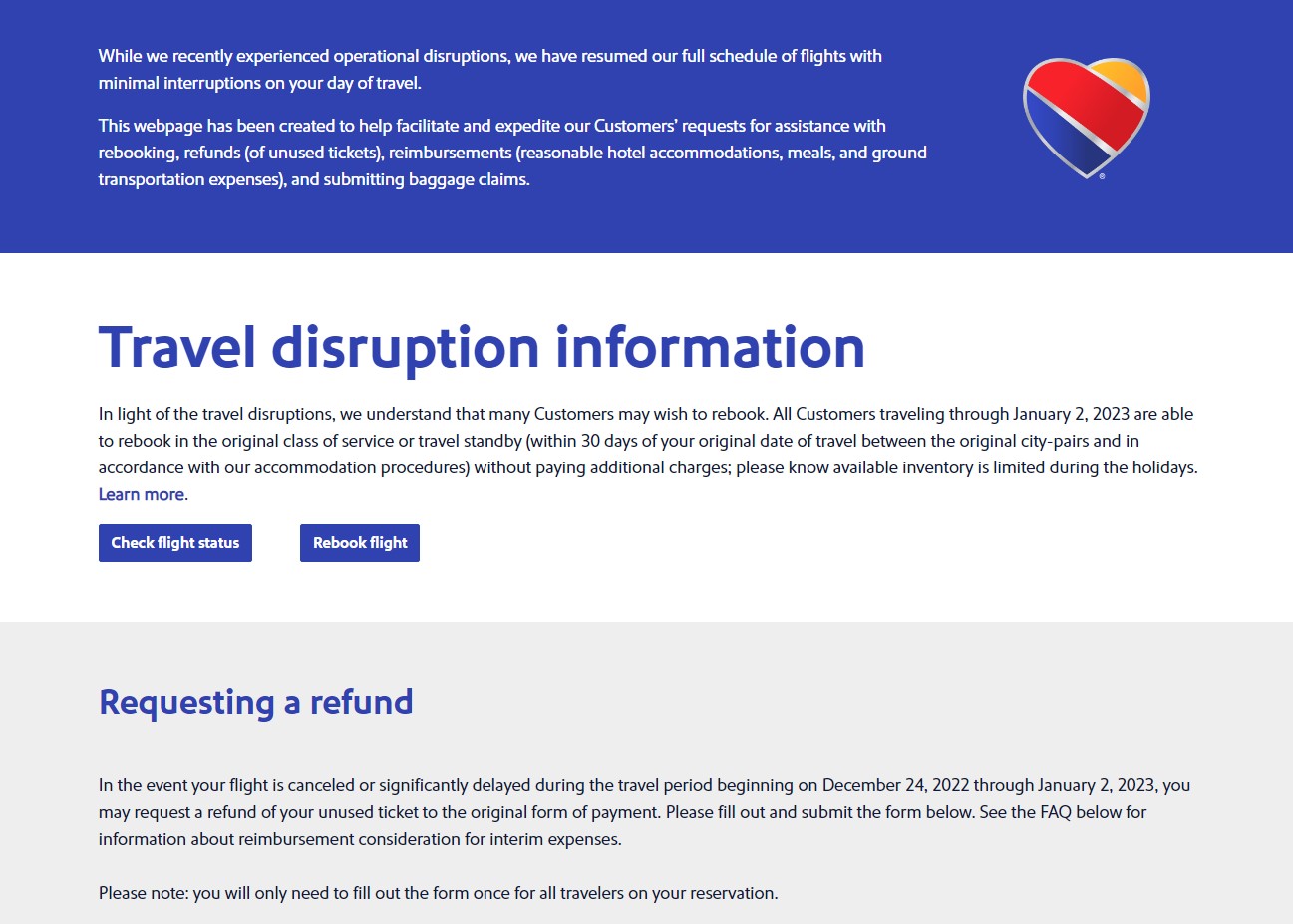 southwest travel disruption reimbursement