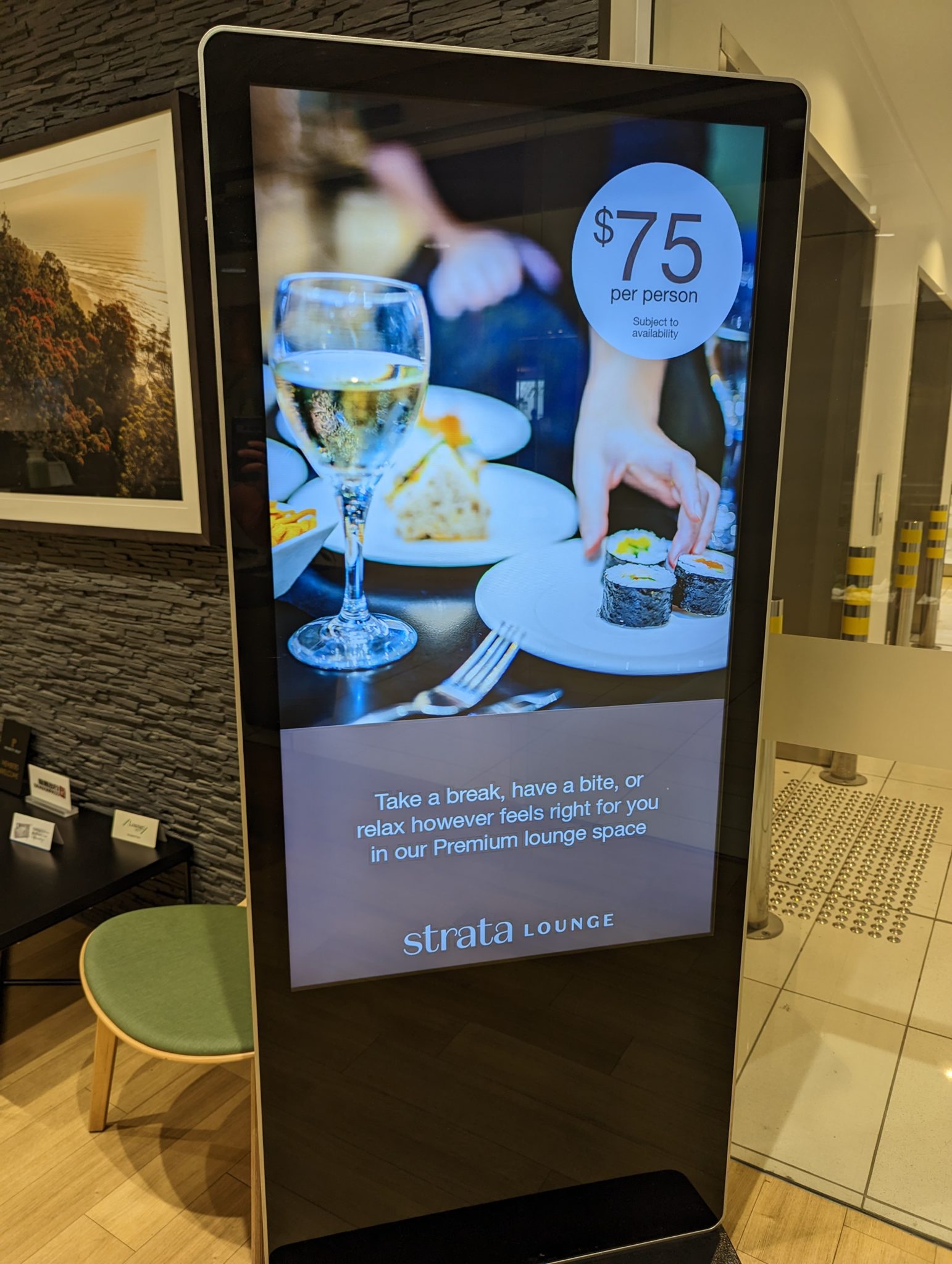 a sign with a picture of food on it