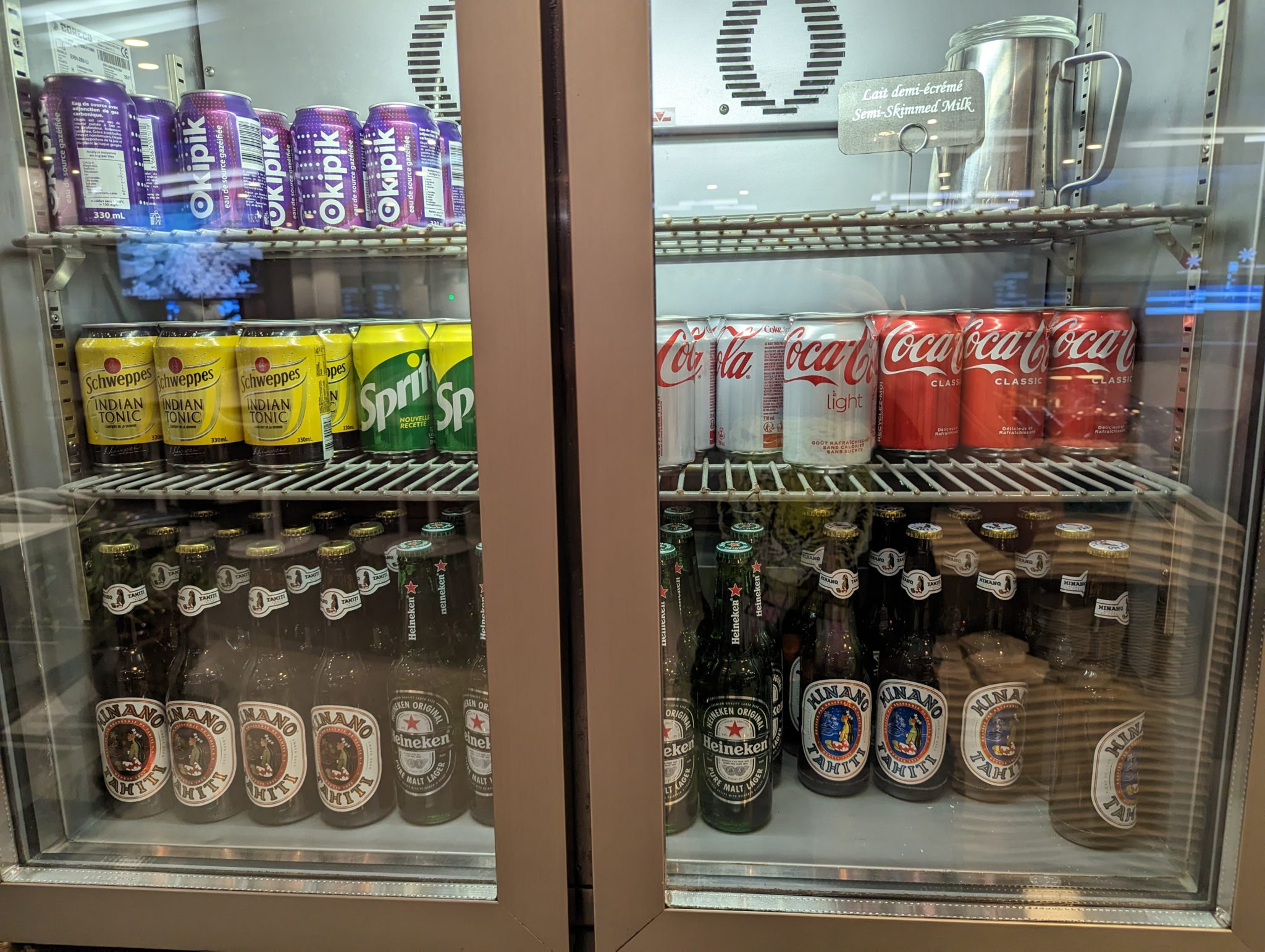 a display case of beverages