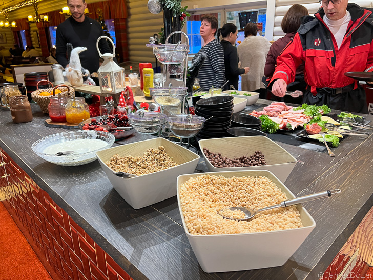a buffet table full of food