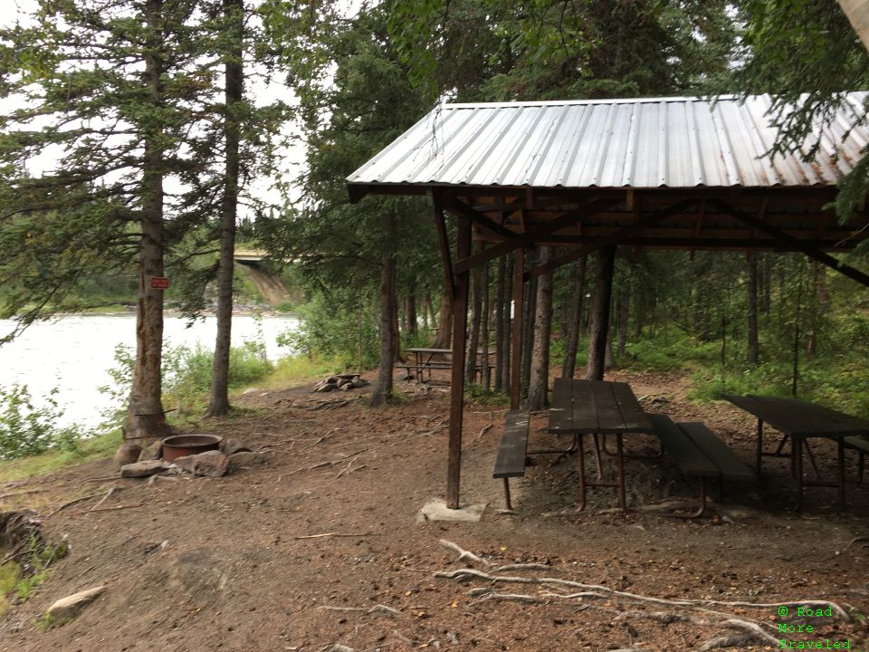 Picnic tables by Nenana River