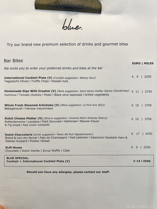 a menu with black text