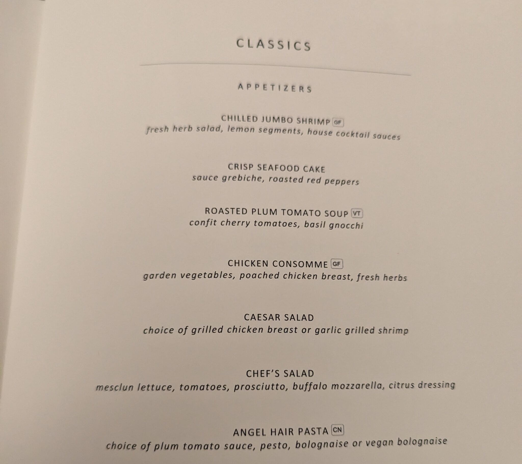 Cruise dinner menu