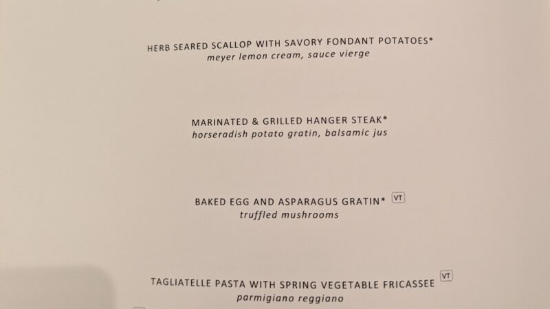 Cruise dinner menu