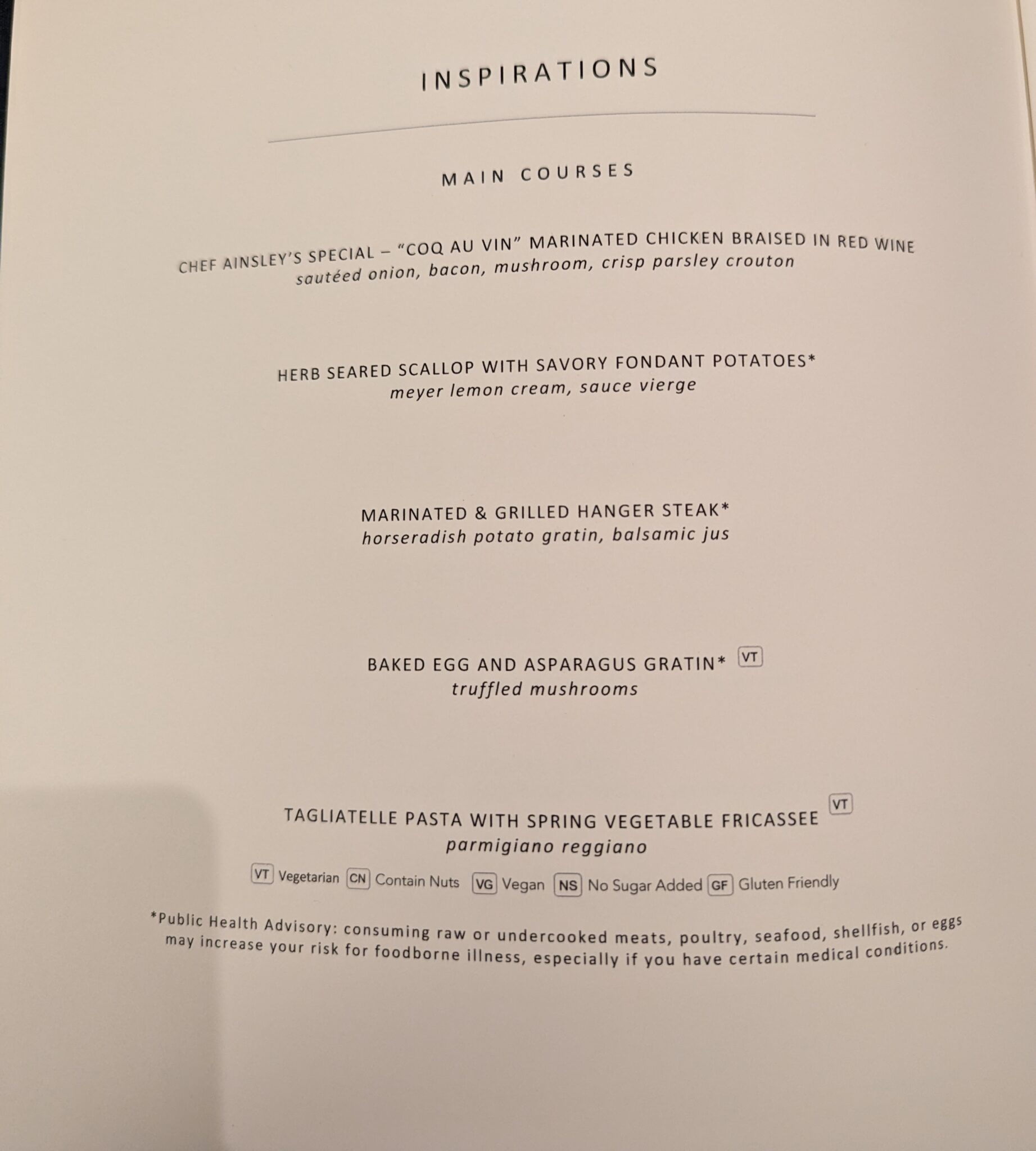 Cruise dinner menu