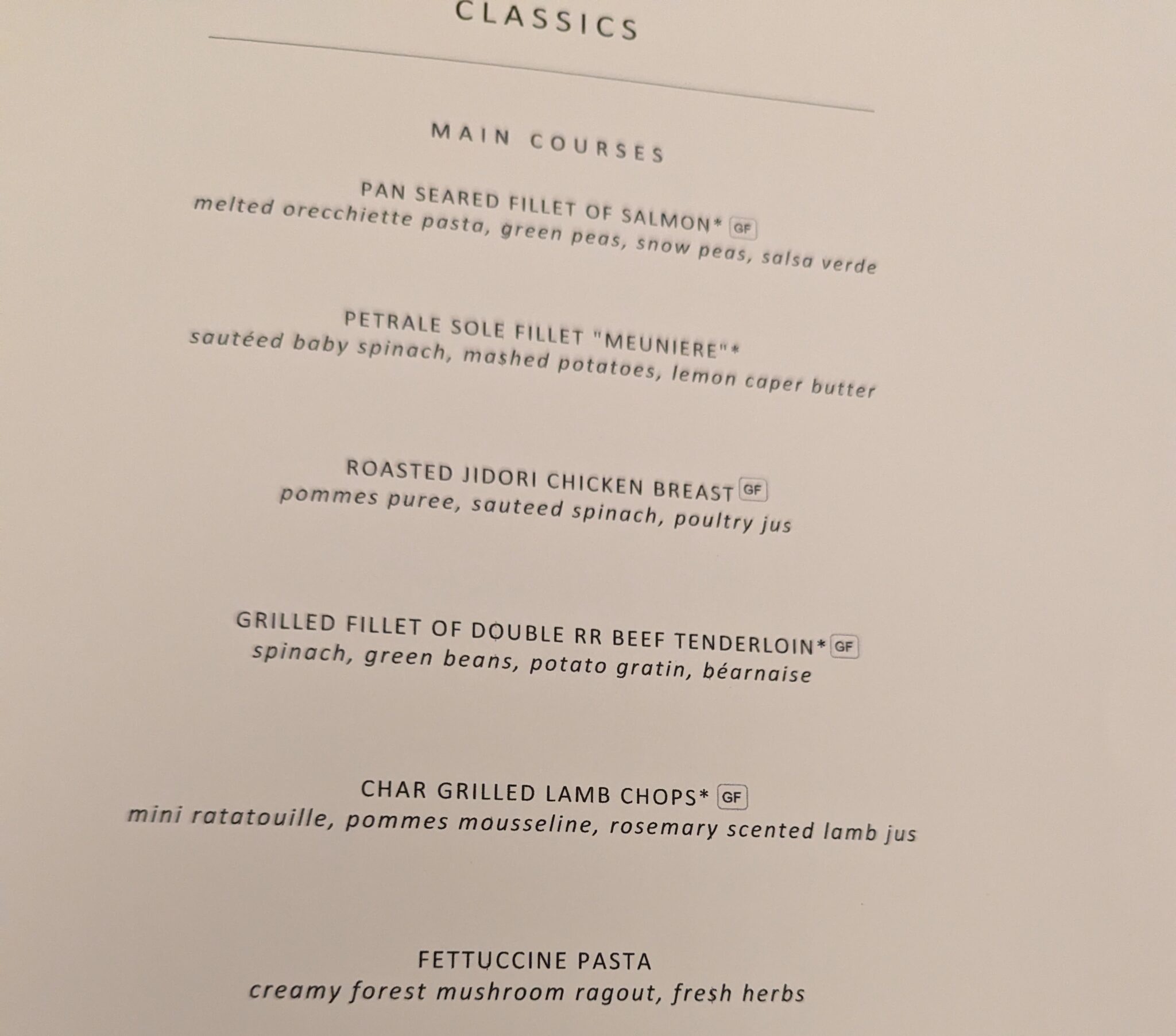 Cruise dinner menu