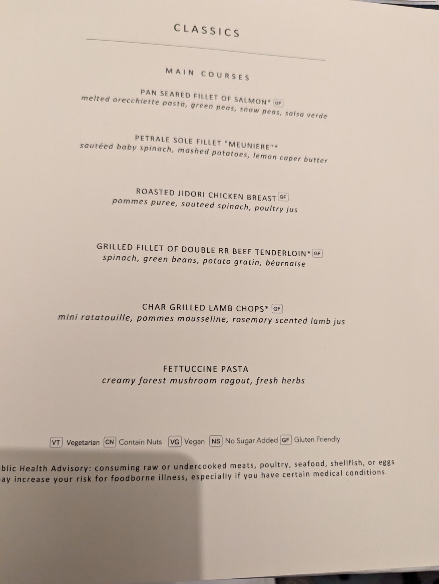 Cruise dinner menu