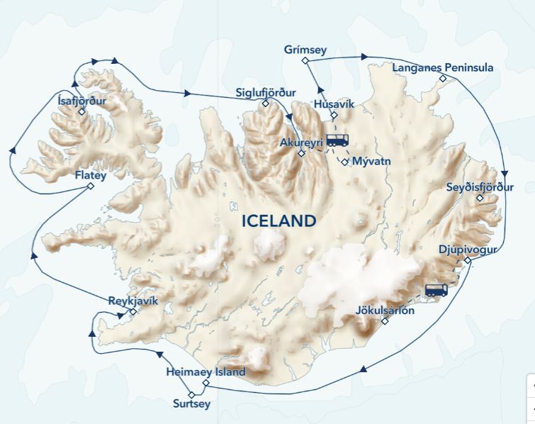 a map of iceland with blue lines