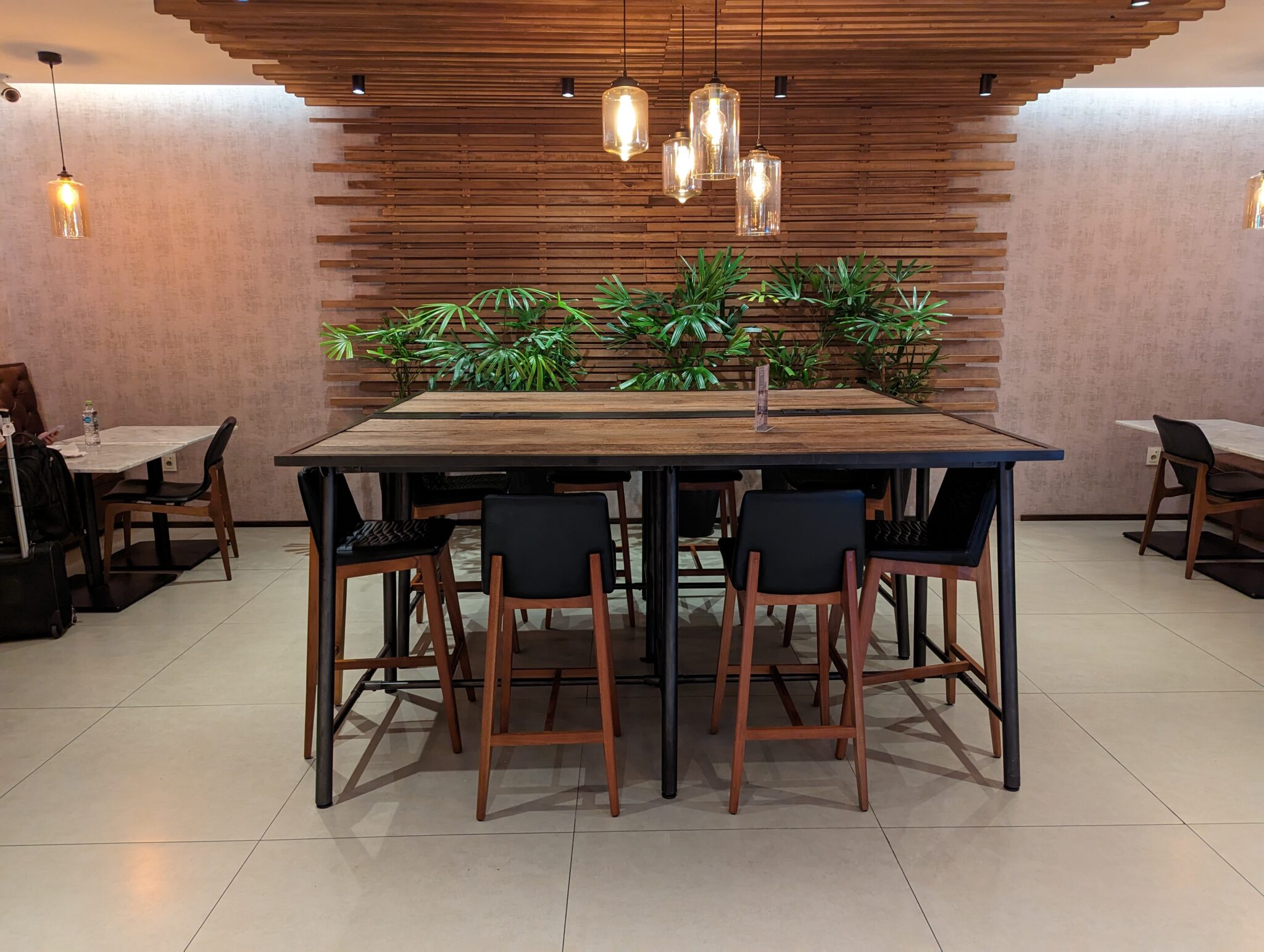 a table and chairs in a room