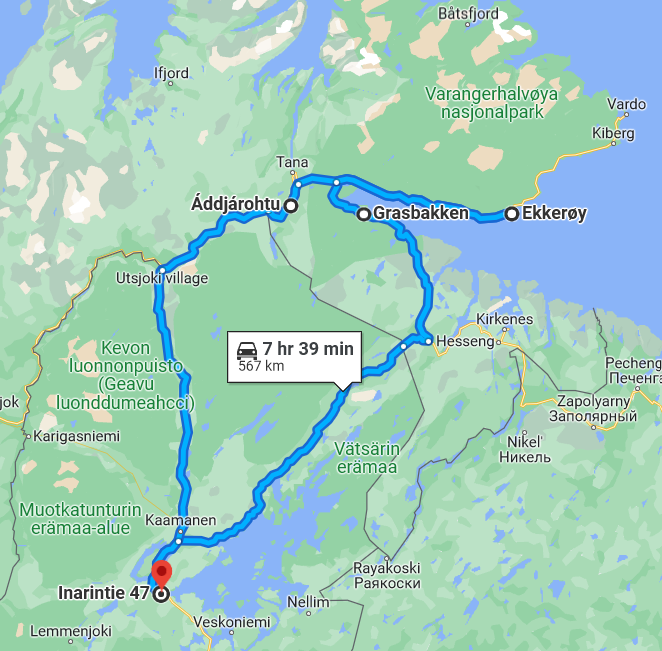 Nordic roadtrip to the Arctic Ocean route