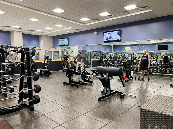 a group of people in a gym