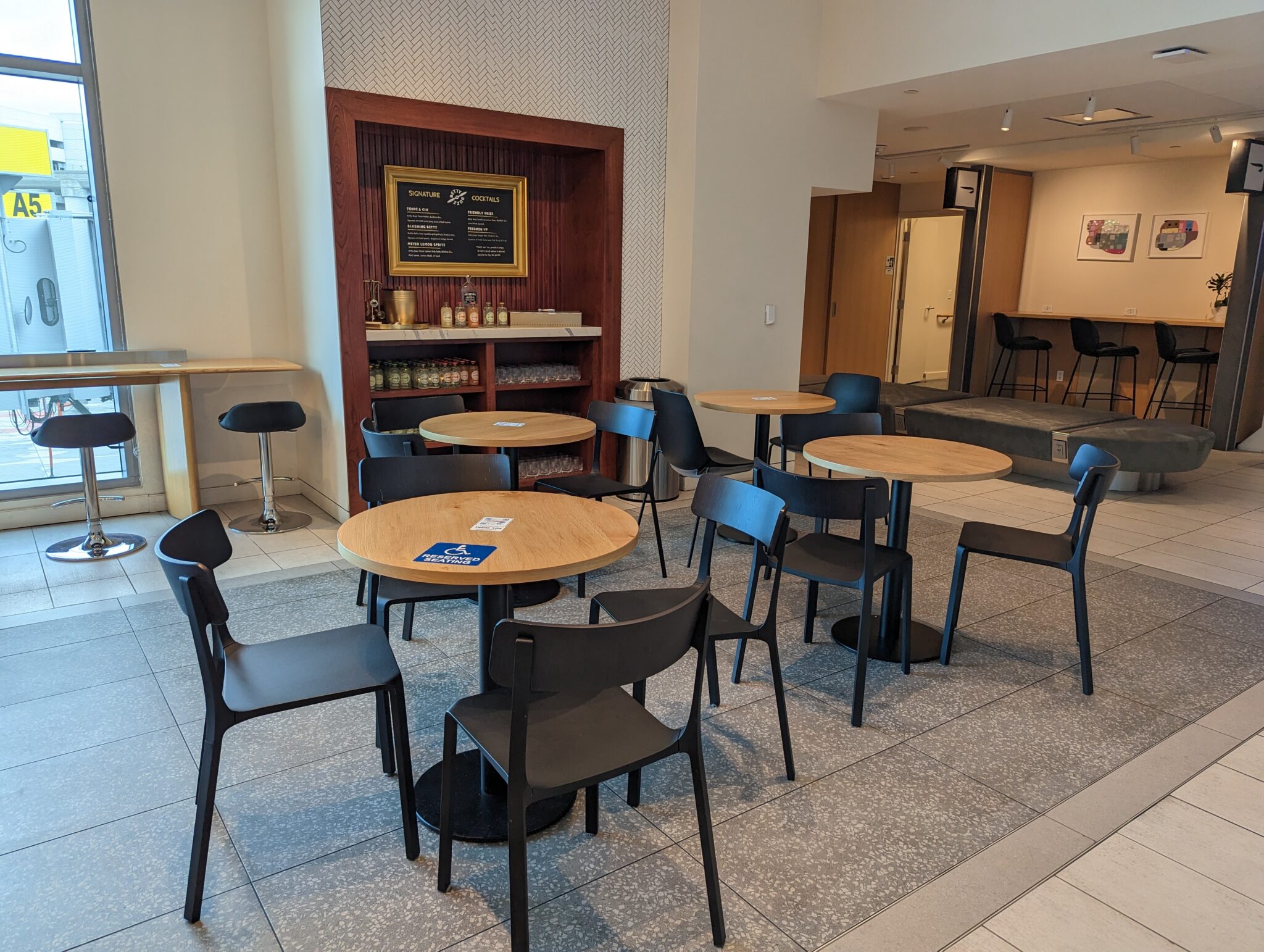 a room with tables and chairs