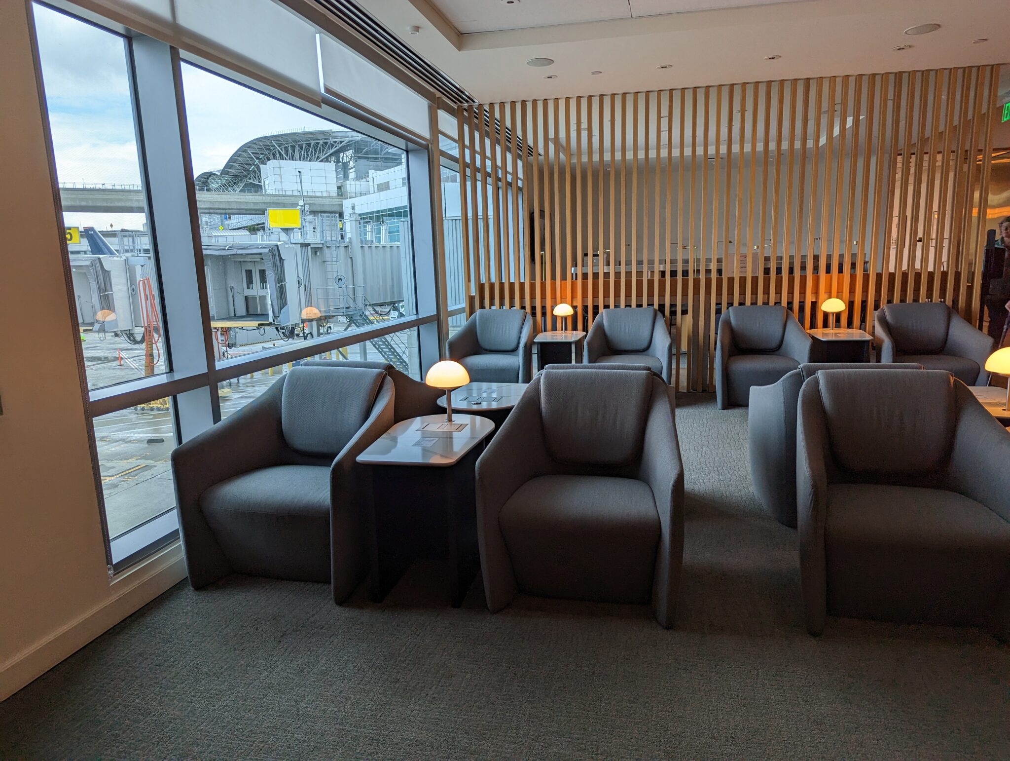 a room with chairs and tables