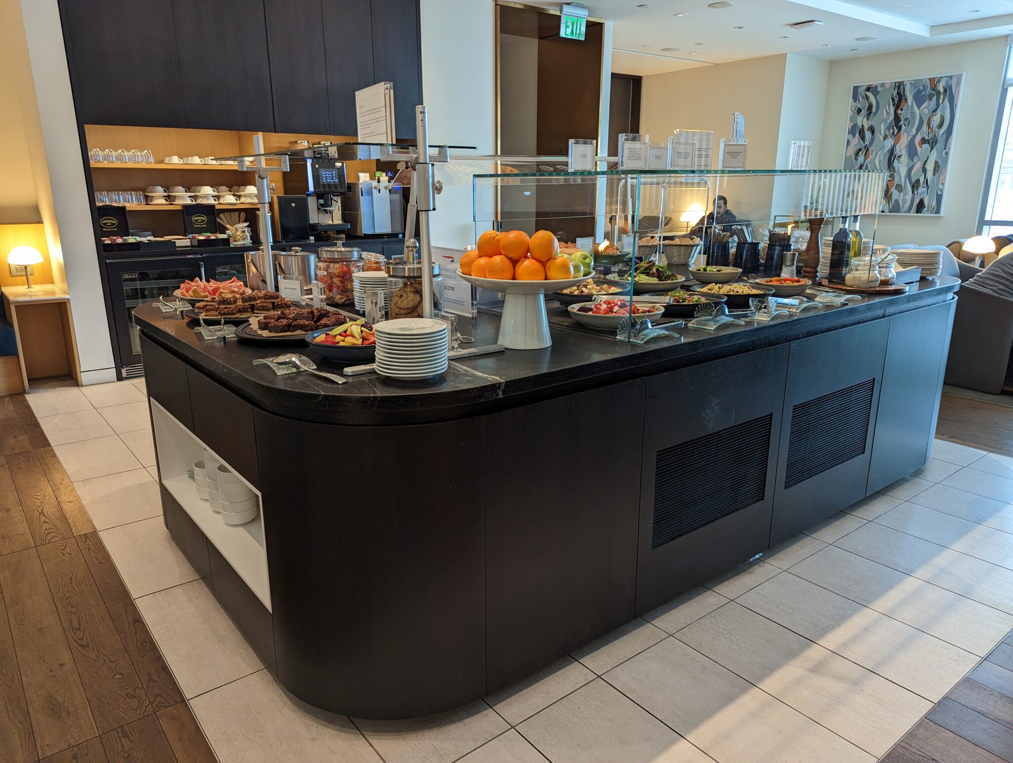 a buffet with food on it