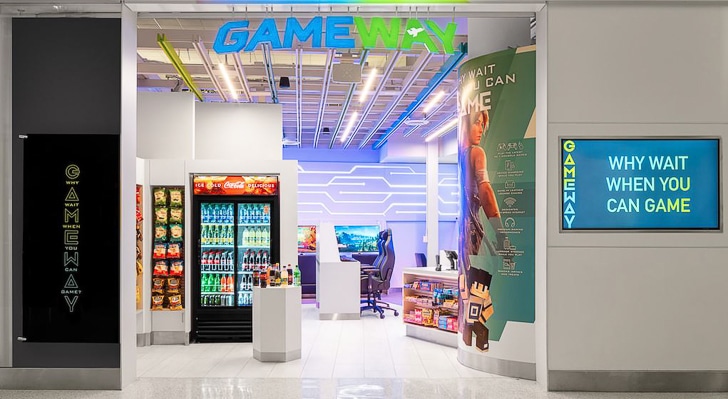 a store with drinks and a computer