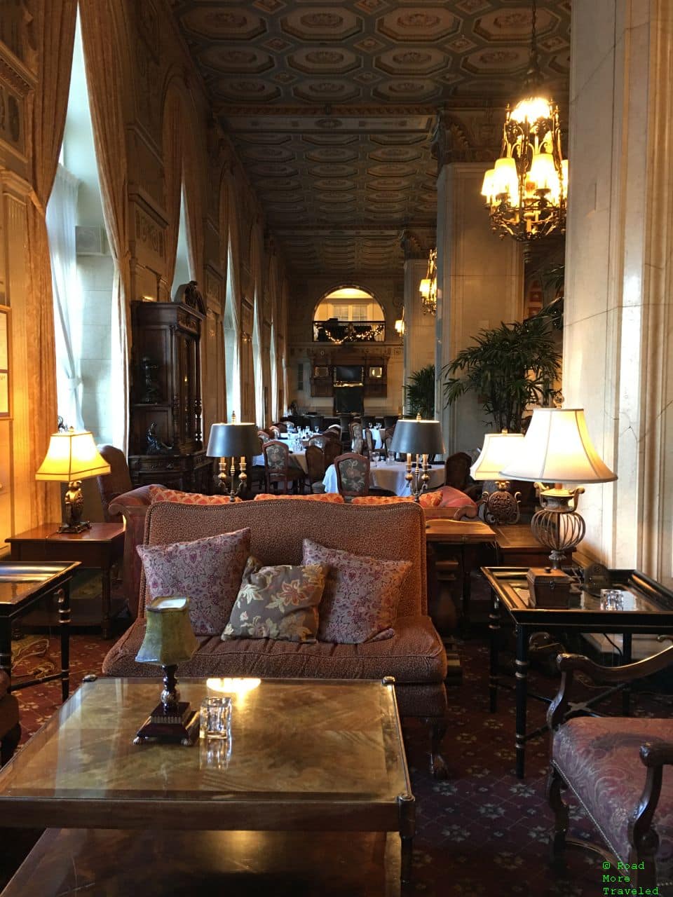 Sitting area at end of lobby, Brown Hotel