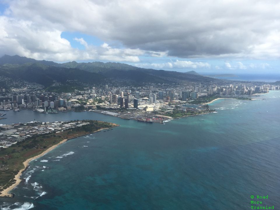Downtown Honolulu after takeoff from HNL