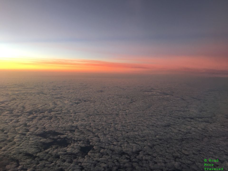 Sunset over low clouds, Pacific Ocean west of California