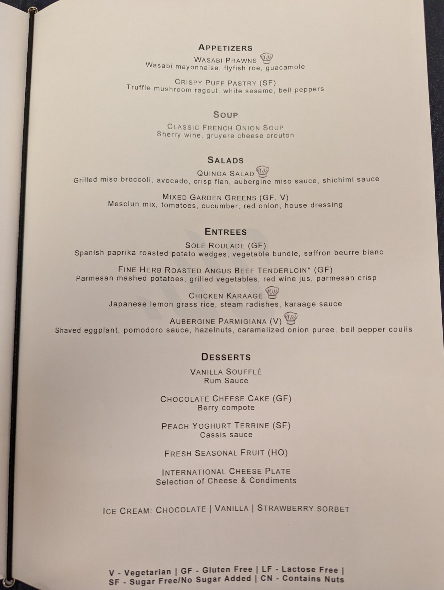 cruise dinner menu