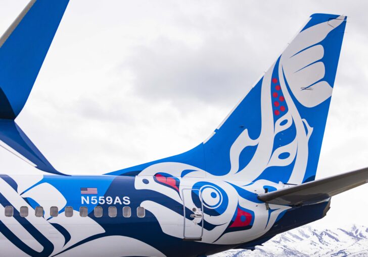 the tail of an airplane with a design on it