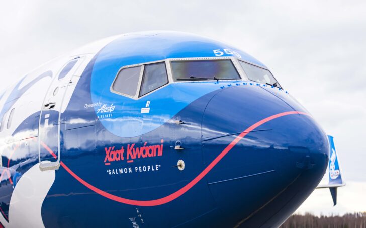 a blue and white airplane