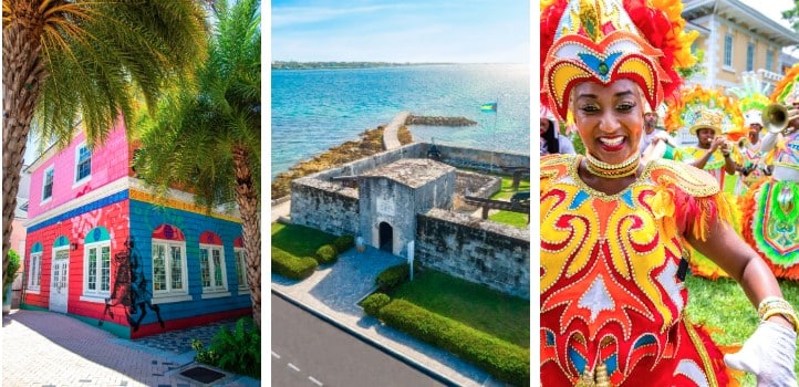 a collage of a woman in a garment and a house by the water
