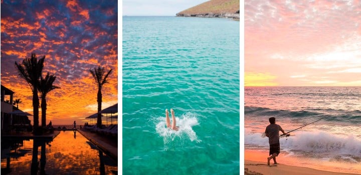 a collage of different images of a man jumping into the water