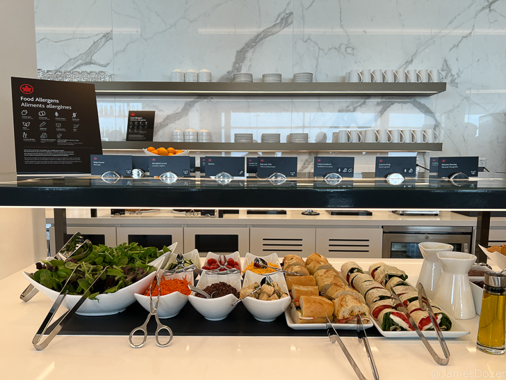 a buffet with food on it