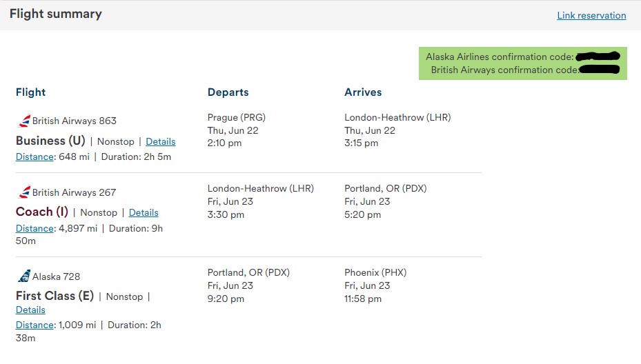 a screenshot of a flight schedule