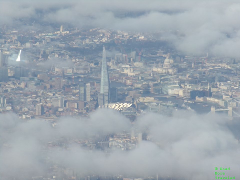 View of The Shard, London, on final approach to LHR