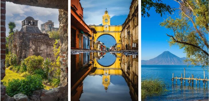 a collage of buildings and water