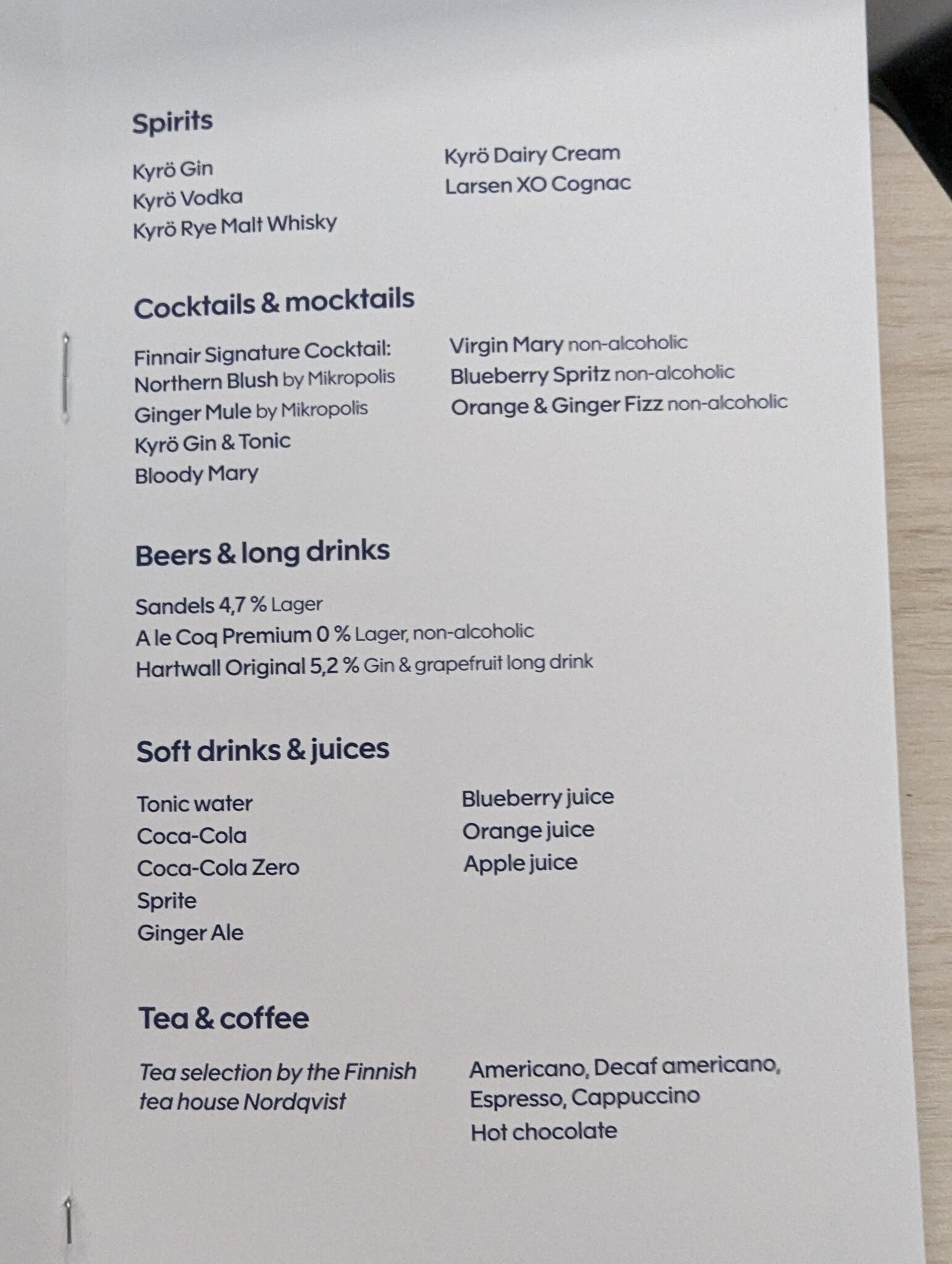 a menu on a table
