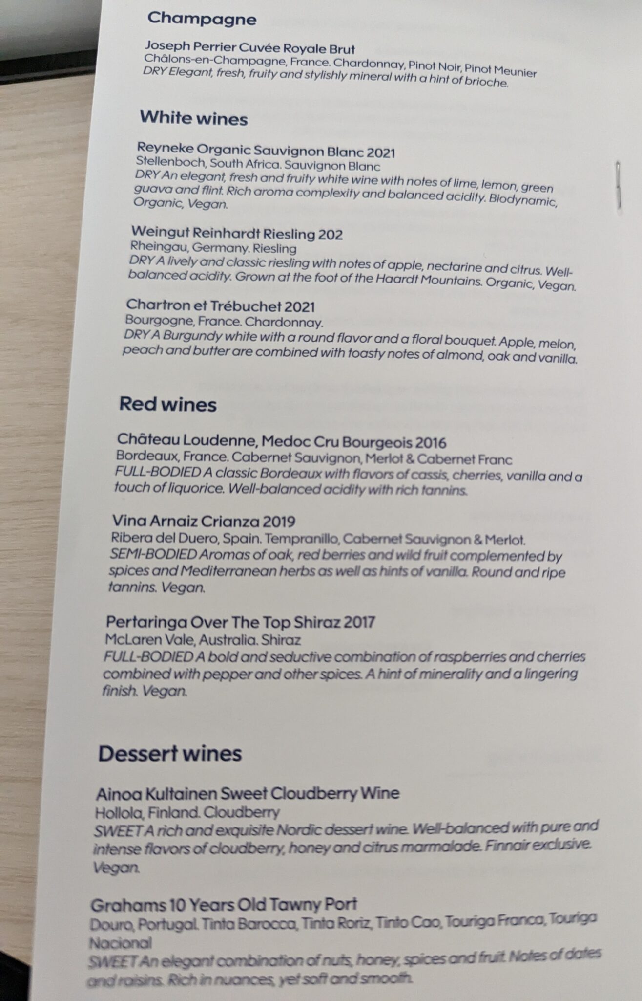 a menu with text on it