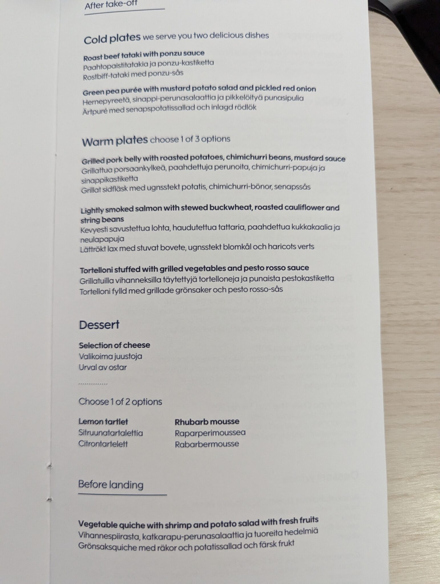 a menu on a table