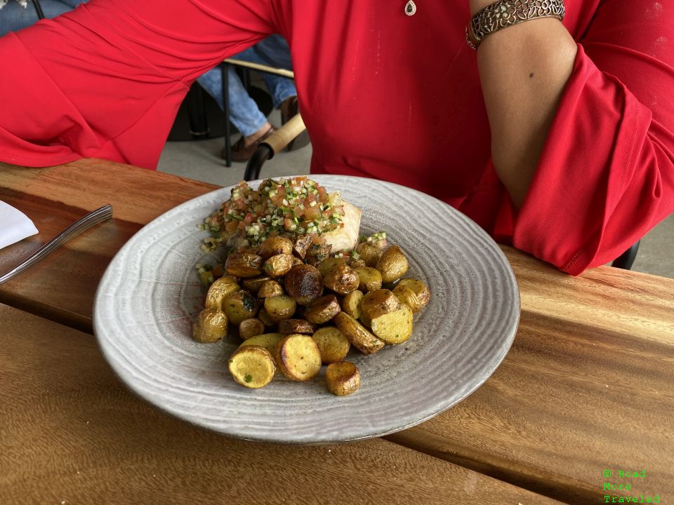 Grilled fish and potatoes at Hilton Hotel Tahiti