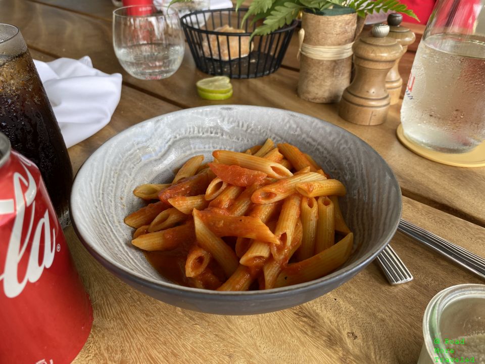 Pasta with tomato sauce at Hilton Hotel Tahiti