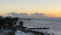 Sunset over South Pacific at Hilton Hotel Tahiti