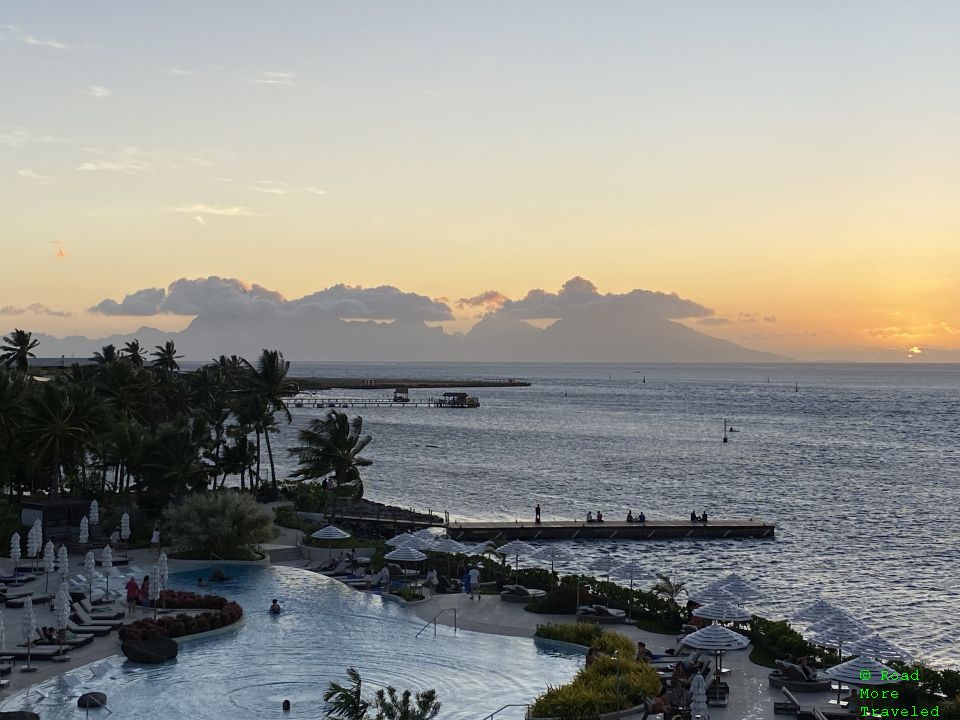 Sunset over South Pacific at Hilton Hotel Tahiti