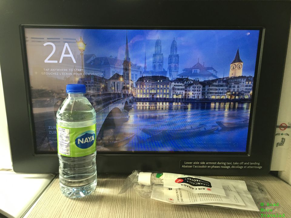 Air Canada B787-9 Business Class - water bottle and hygiene pack