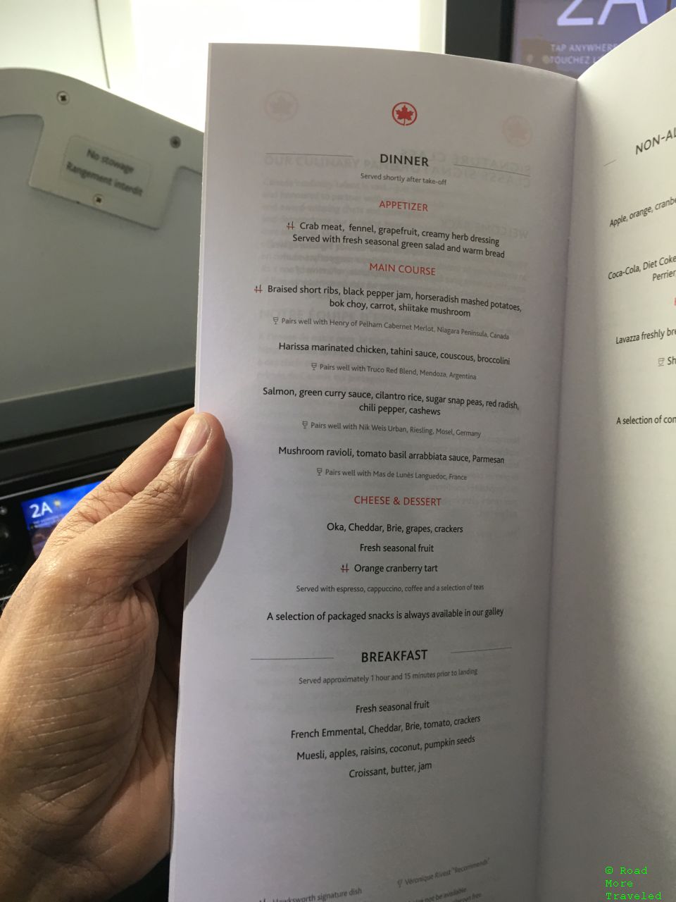 Air Canada B787-9 Business Class - dinner and breakfast menu