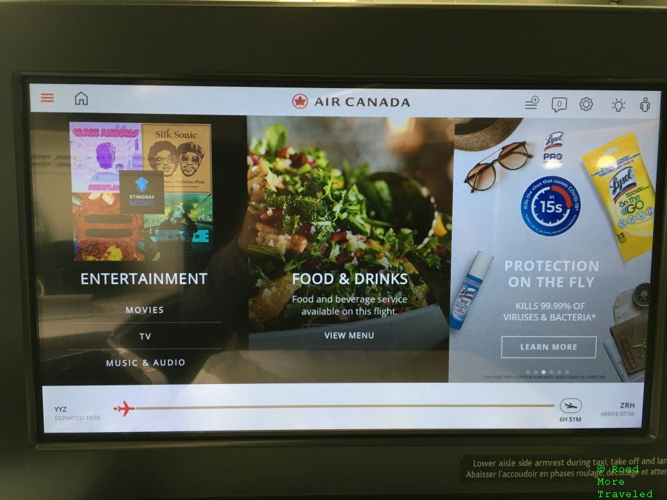 Air Canada B787-9 Business Class - IFE menu