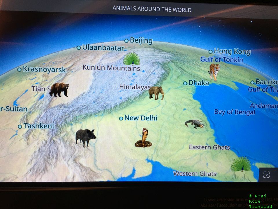 Air Canada moving map - animals of the world in Asia
