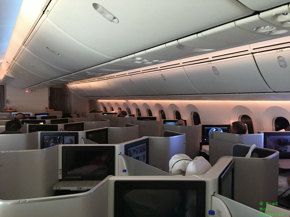 Air Canada 787 interior with mood lighting