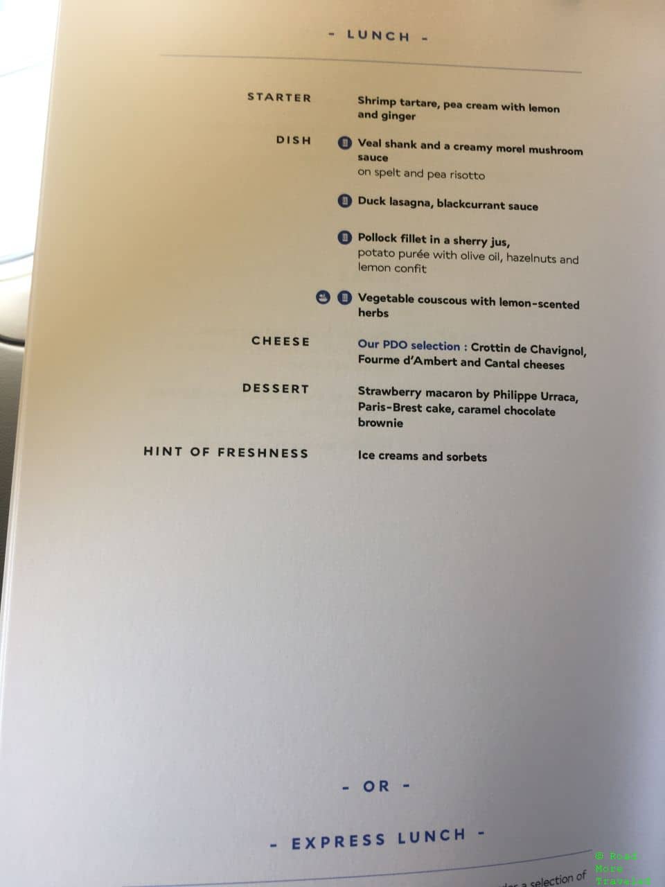 Air France B77W Business Class - lunch menu