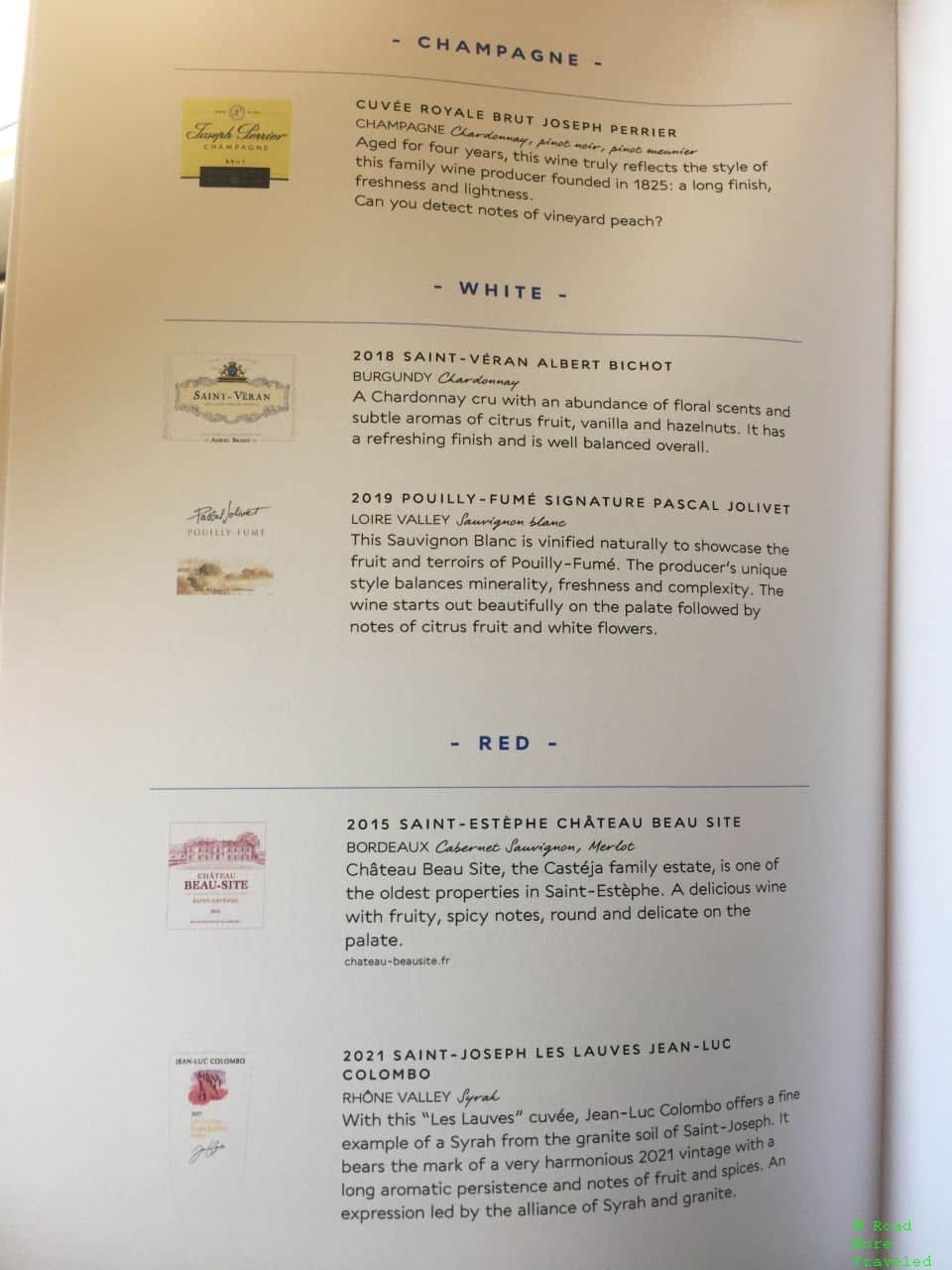 Air France B77W Business Class - wine list