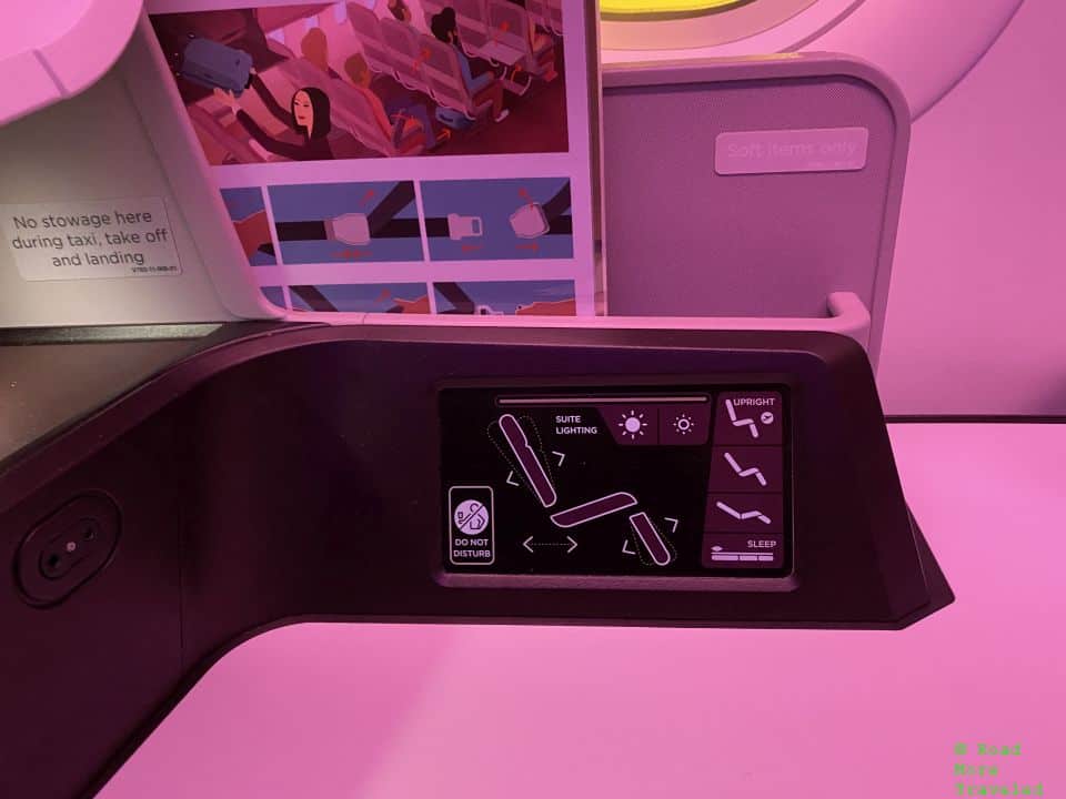 Virgin Atlantic Upper Class seat controls