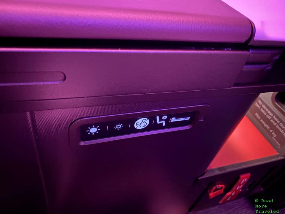 Virgin Atlantic Upper Class basic seat controls